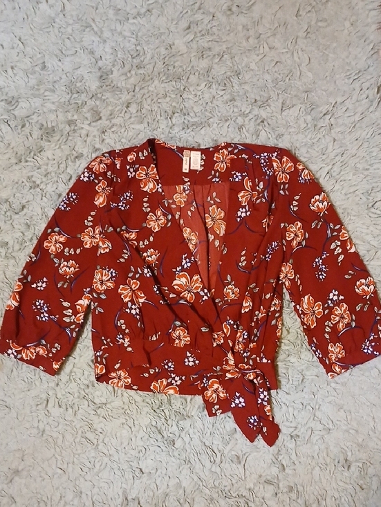 Japna Tops - Japna Rust Red Floral Wrap Tie Blouse